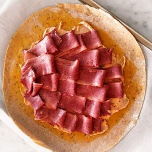 Gluten-Free Reuben Galette - Adding Corned Beef