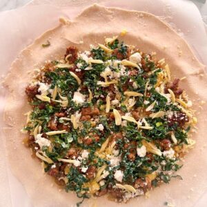 Gluten-Free Sausage and Sweet Potato Galette - Adding Garlic Slices Layer