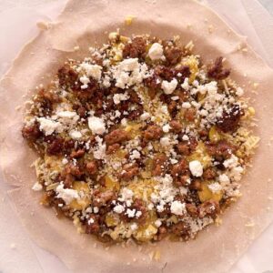 Gluten-Free Sausage and Sweet Potato Galette - Adding Goat Cheese Layer