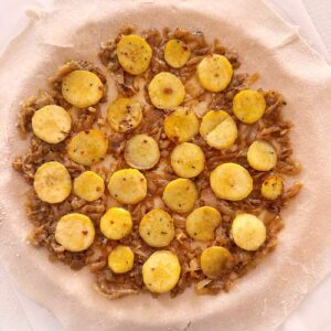 Gluten-Free Sausage and Sweet Potato Galette - Adding Potato Layer