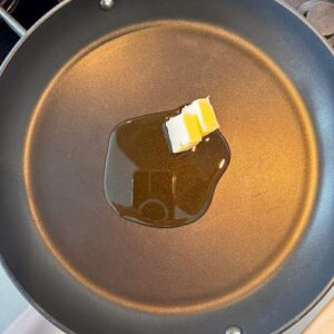 Gluten-Free Sausage and Sweet Potato Galette - Melting Butter and Oil in Pan
