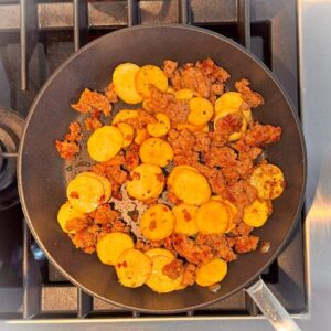 Gluten-Free Sausage and Sweet Potato Galette - Potatoes and Sausage in the Pan