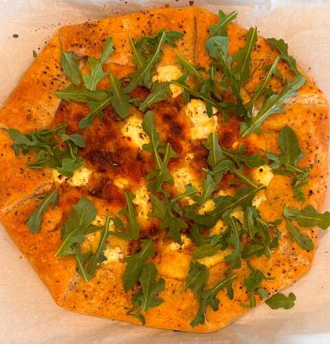 Gluten-Free Caramelized Onion and Arugula Galette - All dressed up