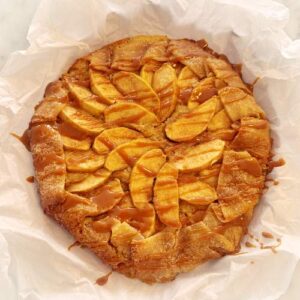 Gluten-Free Caramelized Apple and Frangipane Galette - Drizzled with Caramel Sauce